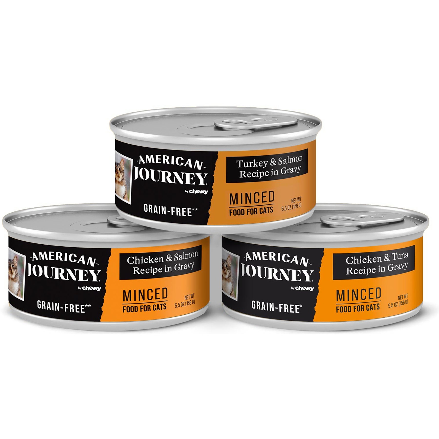 American Journey Minced Poultry & Seafood in Gravy Variety Pack Grain-Free Canned Cat Food, 5.5-oz can, case of 24