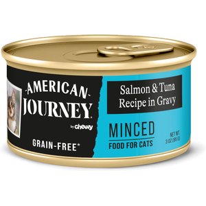American Journey Minced Salmon & Tuna Recipe in Gravy Grain-Free Canned Cat Food, 3-oz can, case of 24
