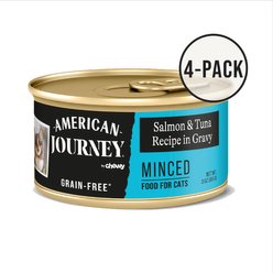 American Journey Minced Salmon & Tuna Recipe in Gravy Grain-Free Canned Cat Food, 3-oz can, case of 4
