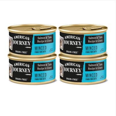 Show full view: American Journey Minced Salmon & Tuna Recipe in Gravy Grain-Free Canned Cat Food, 3-oz can, case of 4 slide 3 of 11