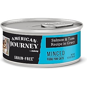 American Journey Minced Salmon & Tuna Recipe in Gravy Grain-Free Canned Cat Food, 5.5-oz can, case of 24