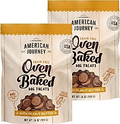 American Journey Peanut Butter Recipe Grain-Free Oven Baked Crunchy Biscuit Dog Treats, 16-oz bag, bundle of 2