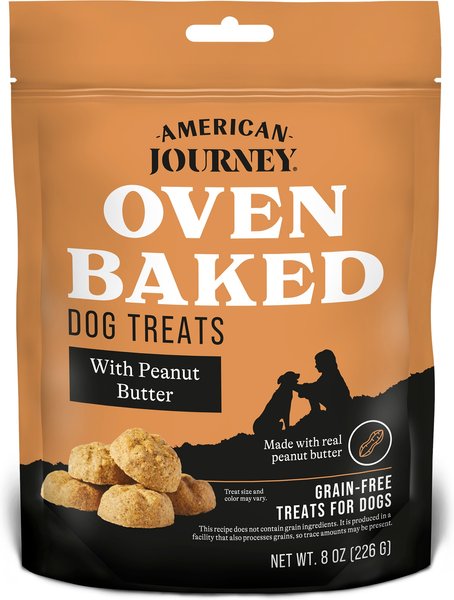 Show full view: American Journey Peanut Butter Recipe Grain-Free Oven Baked Crunchy Biscuit Dog Treats, 8-oz bag slide 1 of 10