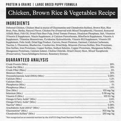 Show full view: American Journey Protein & Grains Large Breed Puppy Chicken, Brown Rice & Vegetables Recipe Dry Dog Food, 28-lb bag slide 10 of 12