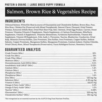 Show full view: American Journey Protein & Grains Large Breed Puppy Salmon, Brown Rice & Vegetables Recipe Dry Dog Food, 28-lb bag slide 10 of 12