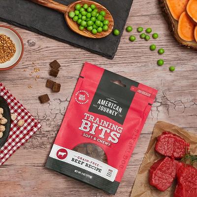 Show full view: American Journey Protein & Grains Puppy Chicken, Brown Rice & Vegetables Recipe Dog Food, 28-lb bag + American Journey Beef Recipe Grain-Free Soft & Chewy Training Bits Dog Treats, 4-oz bag slide 5 of 10