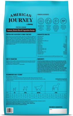 Show full view: American Journey Protein & Grains Senior Salmon, Brown Rice & Vegetables Recipe Dry Food + Poultry & Beef Variety Pack Grain-Free Canned Dog Food slide 7 of 9