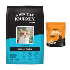 American Journey Salmon Recipe Grain-Free Dry Cat Food, 12-lb bag + American Journey 100% Chicken Freeze-Dried Grain-Free Cat Treats, 5-oz bag