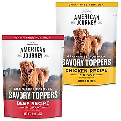 American Journey Savory Toppers Beef Recipe in Gravy, 3-oz pouch, case of 24 + Chicken Recipe in Gravy Dog Food Topper, 3-oz pouch, case of 24