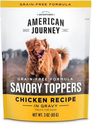 Show full view: American Journey Savory Toppers Beef Recipe in Gravy, 3-oz pouch, case of 24 + Chicken Recipe in Gravy Dog Food Topper, 3-oz pouch, case of 24 slide 6 of 9