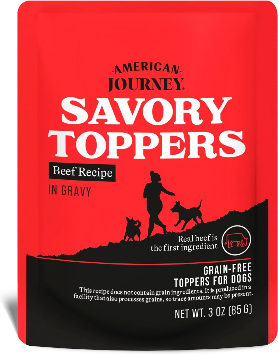 American Journey Savory Toppers Beef Recipe in Gravy Grain-Free Dog Food Topper, 3-oz pouches, case of 24