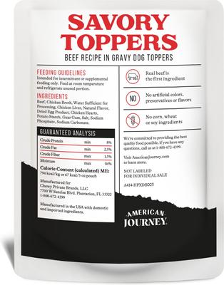 Show full view: American Journey Savory Toppers Beef Recipe in Gravy Grain-Free Dog Food Topper, 3-oz pouches, case of 24 slide 3 of 11
