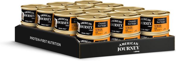 American Journey Senior Pate Chicken & Beef Recipe Canned Cat Food, 3-oz can, case of 24