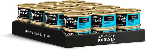 American Journey Senior Pate Salmon Recipe Canned Cat Food, 3-oz can, case of 24