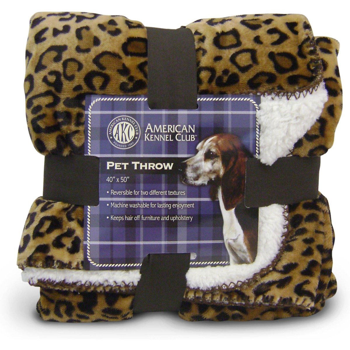 American Kennel Club AKC Animal Print Fleece Dog & Cat Blanket, Leopard