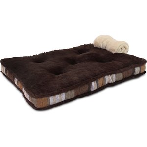 American Kennel Club AKC Blanket & Burlap Stripes Pillow Dog Bed, Brown, Medium