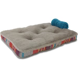American Kennel Club AKC Blanket & Burlap Stripes Pillow Dog Bed, Gray, Medium