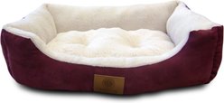 American Kennel Club AKC Burlap Bolster Cat & Dog Bed, Burg