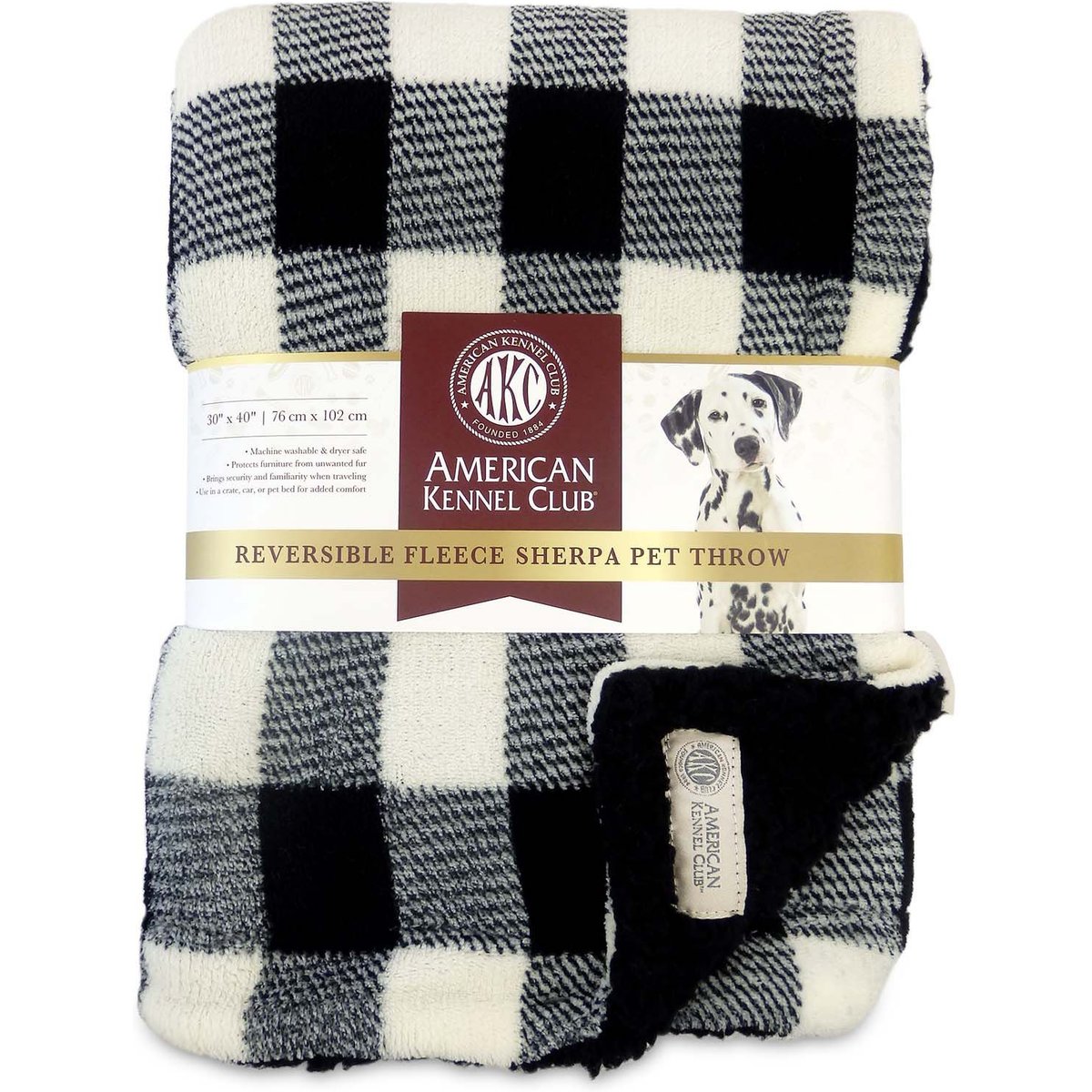 American Kennel Club AKC Dog & Cat Blanket, Black Buffalo Check