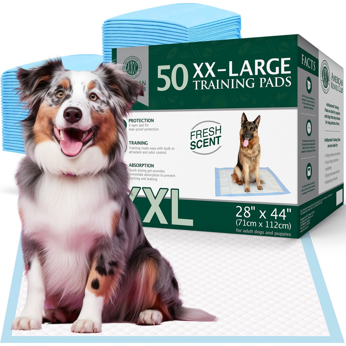 American Kennel Club AKC Dog Training Pads, 28 x 44-in, 50 count, Fresh Scented