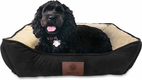 Show full view: American Kennel Club AKC Self-Heating Bolster Cat & Dog Bed, Black, 22-in slide 3 of 4
