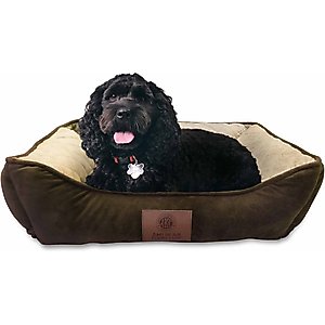 American Kennel Club AKC Self-Heating Bolster Cat & Dog Bed, Brown, 22-in