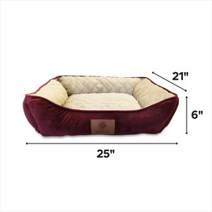 American Kennel Club AKC Self-Heating Bolster Cat & Dog Bed, Burgundy, 25-in