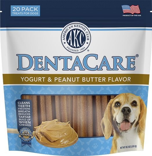 Show full view: American Kennel Club Treats AKC Dentacare Yogurt & Peanut Butter Flavor Dental Dog Treats, Large, 20 count slide 1 of 6