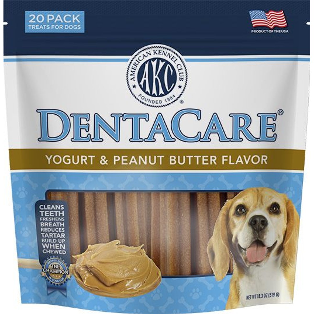 American Kennel Club Treats AKC Dentacare Yogurt & Peanut Butter Flavor Dental Dog Treats, Large, 20 count