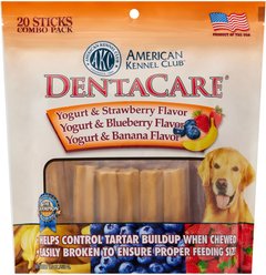 American Kennel Club Treats AKC Dentacare Yogurt with Strawberry Blueberry & Banana Flavor Dental Dog Treats Combo, Large, 20 count