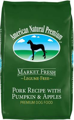 Show full view: American Natural Premium Market Fresh Legume-Free Pork Recipe with Pumpkin & Apples Dry Dog Food, 4-lb bag, 4lb/5case slide 1 of 7