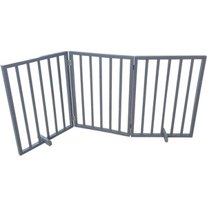 AmeriHome Freestanding 3-Panel Folding Wood Dog Gate, Gray