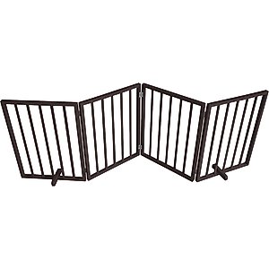 AmeriHome Freestanding 4-Panel Folding Wood Dog Gate, Brown