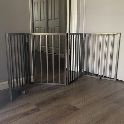 Show full view: AmeriHome Freestanding 4-Panel Folding Wood Dog Gate, Brown slide 3 of 4