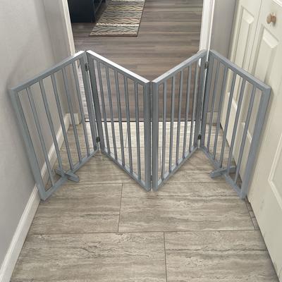 Show full view: AmeriHome Freestanding 4-Panel Folding Wood Dog Gate, Gray slide 2 of 4