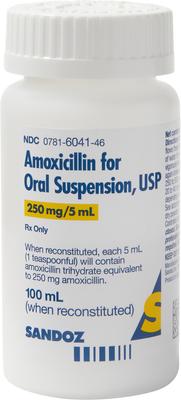 Amoxicillin (Generic) Suspension, 250-mg/5-mL