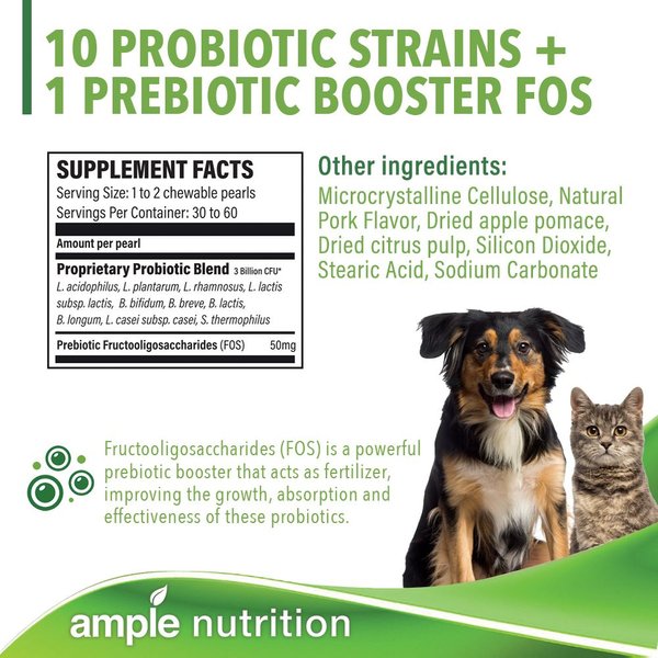 Show full view: Ample Nutrition Complete Pet Prebiotic & Probiotic Cat & Dog Supplement, 60 count slide 2 of 8