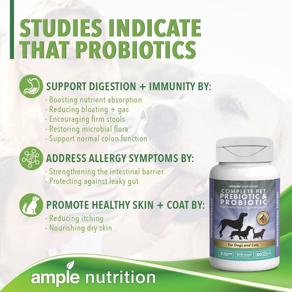Show full view: Ample Nutrition Complete Pet Prebiotic & Probiotic Cat & Dog Supplement, 60 count slide 3 of 8