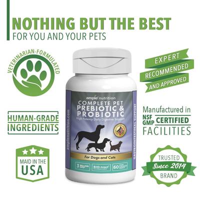 Show full view: Ample Nutrition Complete Pet Prebiotic & Probiotic Cat & Dog Supplement, 60 count slide 7 of 9