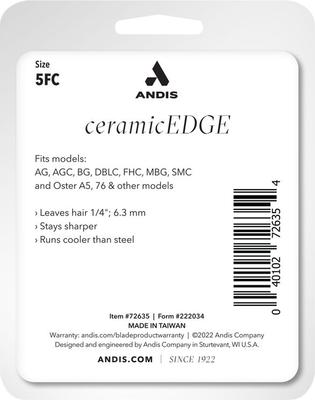 Show full view: Andis CeramicEdge Detachable Blade. #5FC, 1/4" - 6.3 mm slide 4 of 6