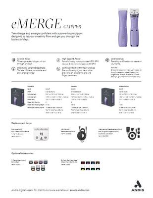 Show full view: Andis eMERGE Cordless Detachable Blade Dog, Cat & Small Pet Clipper, Purple slide 8 of 8