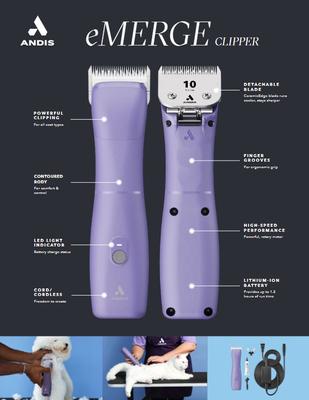 Show full view: Andis eMERGE Cordless Detachable Blade Dog, Cat & Small Pet Clipper, Purple slide 7 of 8