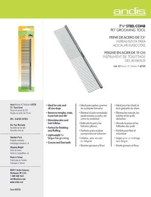 Show full view: Andis Steel Pet Comb, 7.5-in slide 3 of 6