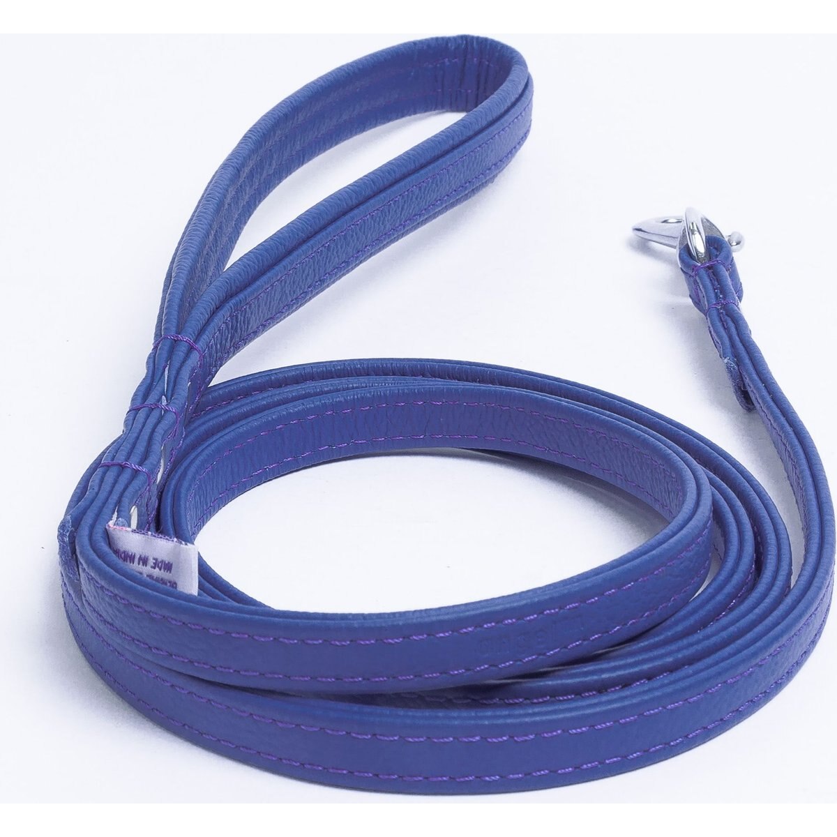 Angel Alpine Padded Leather Dog Leash, Blue, 72 x 1/2-in
