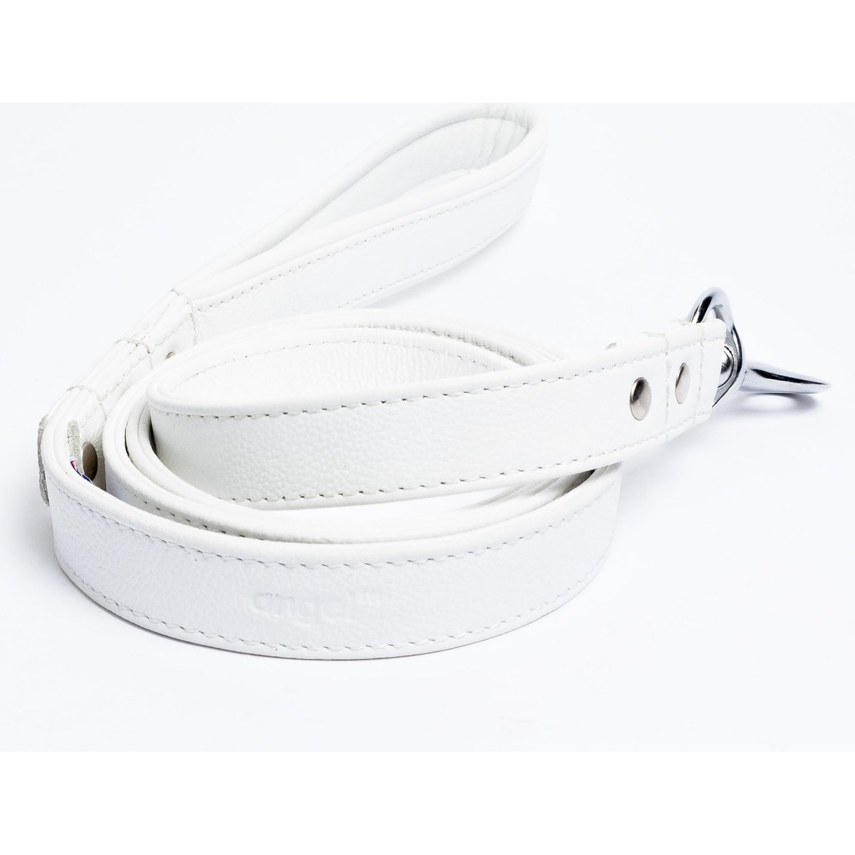 Angel Alpine Padded Leather Dog Leash, White, 72 x 1-in