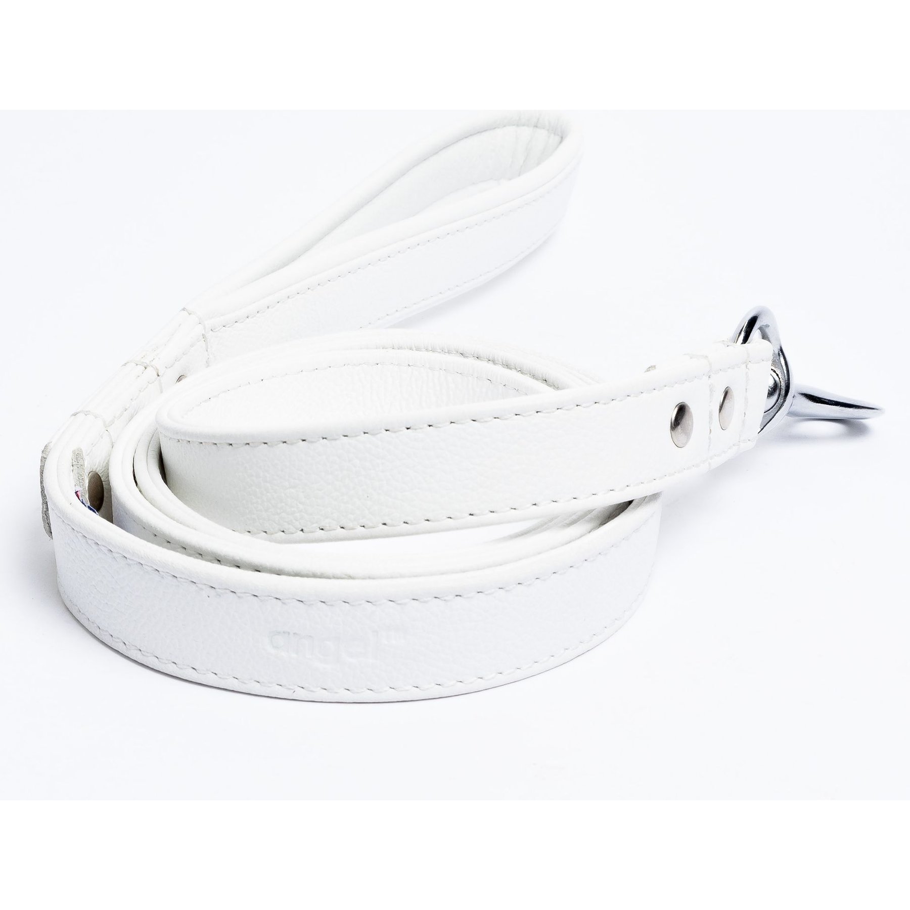 Angel Alpine Padded Leather Dog Leash, White, 72 x 1-in