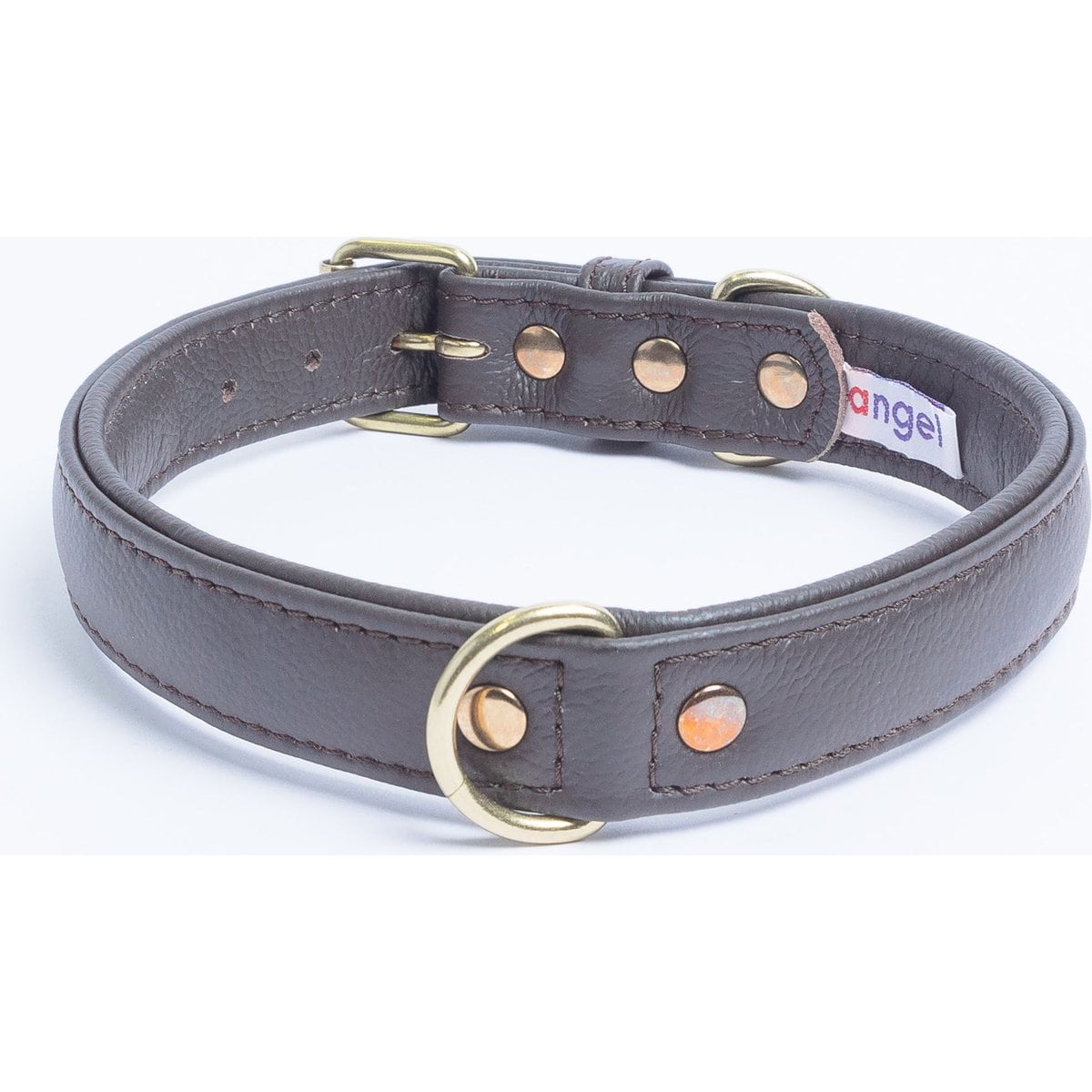 Angel Alpine Padded Leather Standard Dog Collar, Brown, 22 x 1-in