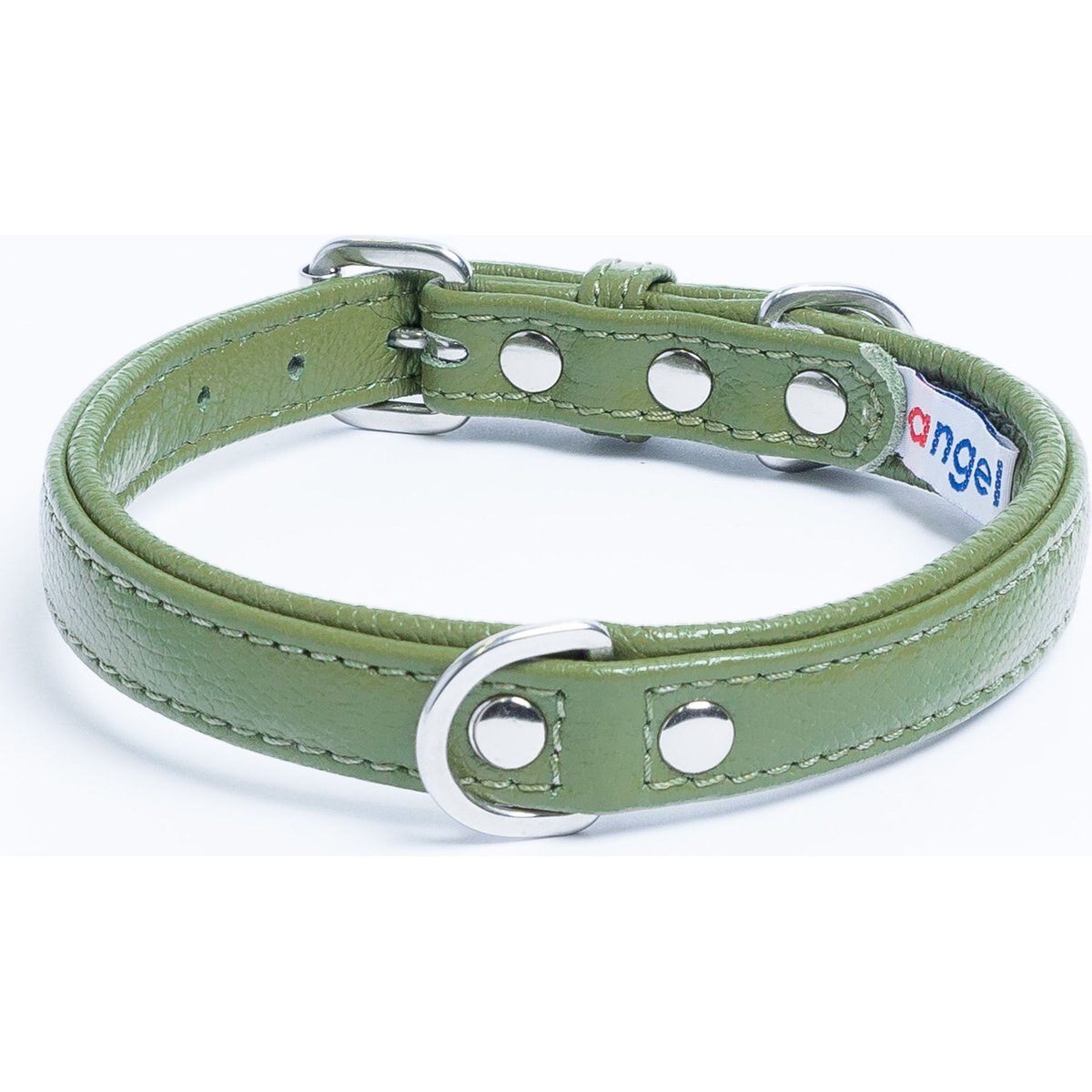 Angel Alpine Padded Leather Standard Dog Collar, Green, 14 x 3/4-in