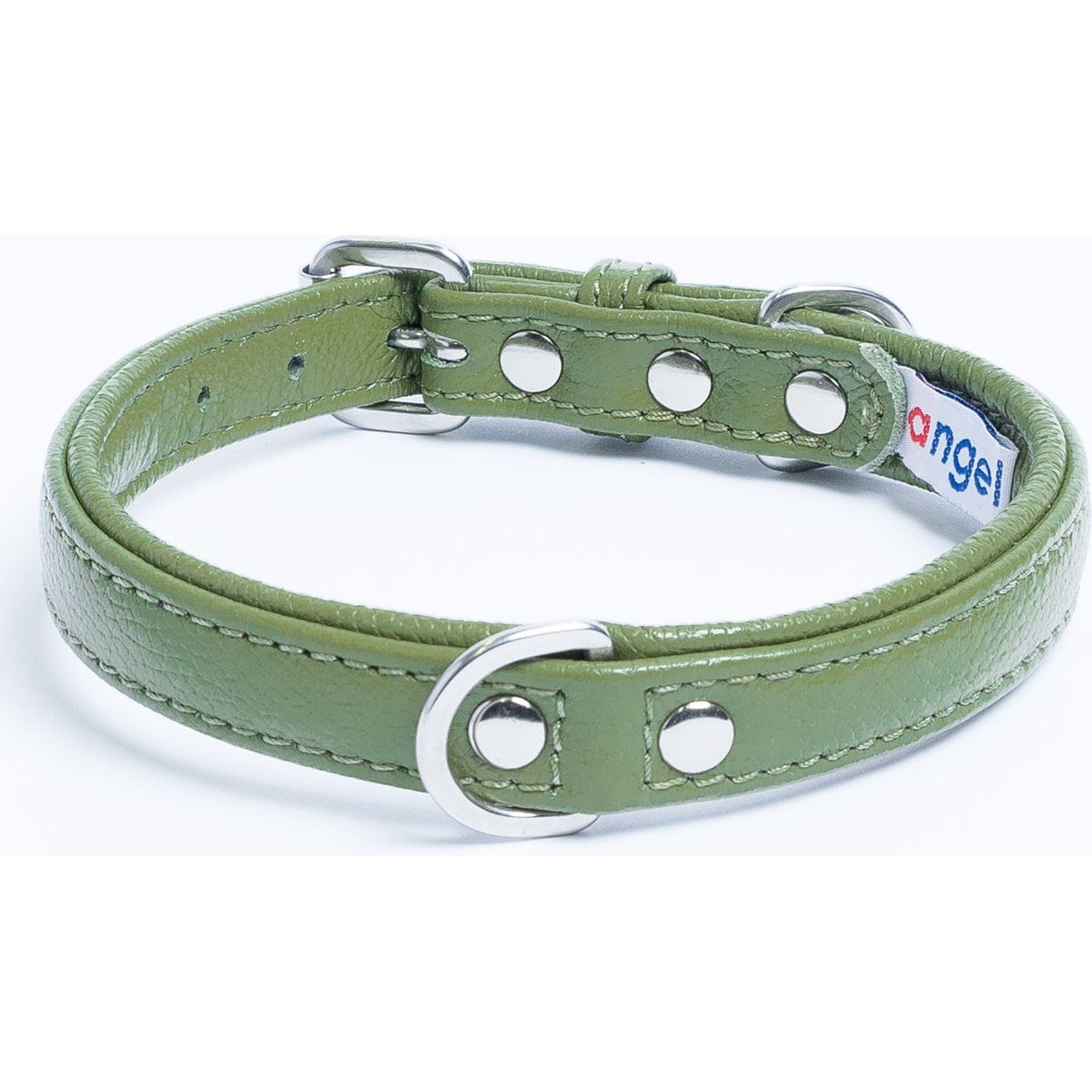 Angel Alpine Padded Leather Standard Dog Collar, Green, 16 x 3/4-in