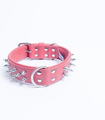 Angel Amsterdam Multi-line Spiked Leather Dog Collar, Bubblegum Pink, Large: 16 to 20-in neck, 1.5-in wide slide 1 of 5